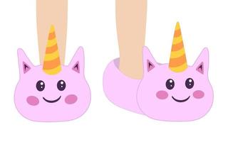 pantuflas con uicornio. ilustración para impresión, fondos, fondos de pantalla, cubiertas, empaques, tarjetas de felicitación, carteles, pegatinas, textiles y diseño de temporada. aislado sobre fondo blanco. vector