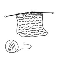 knitting, knitting needles, ball of thread icons. Doodle illustration for printing, greeting cards, posters, stickers, textile and seasonal design. Isolated on white background. vector