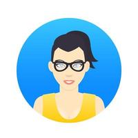 icono de avatar, chica con gafas de estilo plano en blanco vector