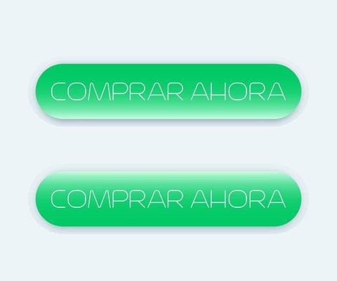 buy now button, text in spanish, green version, vector illustration