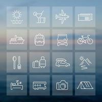 Travel, tourism linear icons, recreation, trip, tour, vacation, cruise vector
