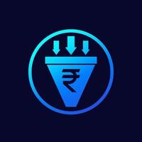 sales funnel icon with indian rupee, vector