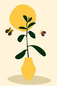 Abstract minimalist boho plant in vase pattern backround. vector