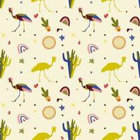 African ostrich bird seamless pattern background. Afro ethnic symbol print for fabric, wallpaper, souvenir shop wrapping paper, summer dress textile, travel agency banner vector