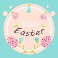 Happy Easter greetings with an cute decorated eggs , abstract flowers and text. Cartoon vector illustration