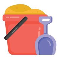 Sand bucket in flat style icon, beach accessory vector