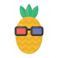 fruta con gafas que denotan un icono plano de piña linda vector