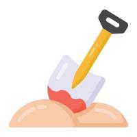 Shovel with blood on mud, flat icon of digging grave vector
