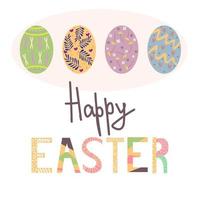 Happy Easter retro style card. Flat easter eggs collection Vector illustration