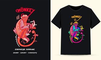 Chinese Zodiac Monkey Illustration Red Color Suitable For Screen Printing vector