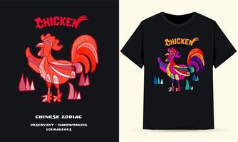 Chinese Zodiac Chicken Illustration Red Color Suitable For Screen Printing vector