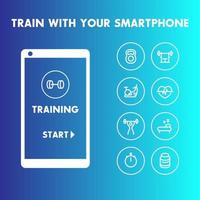 Train with your smartphone, training line icons vector