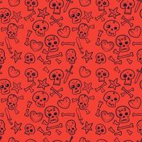 pattern with skulls and hearts, bones and daggers, vector seamless background