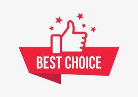 Red vector banner best choice with thumbs up and stars. Modern web banner element.  Best choice sale label. Bestseller sticker. Best seller sign. Good advice