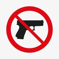 sin señal de arma. uso de armas prohibido. signo de círculo rojo prohibido y prohibido. silueta vectorial de pistola. vector