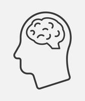 cabeza humana con el icono de línea de vector de cerebro aislado sobre fondo blanco