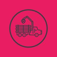 Forwarder icon, forestry vehicle, logger, logging truck line pictogram, vector illustration