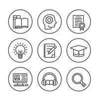 education, learning line icons in circles over white vector