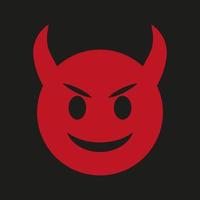 icono del diablo aislado sobre fondo negro. emoji del diablo. símbolo del infierno. emoji enojado vector