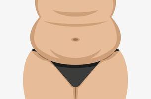 Fat female belly vector illustration. Chubby woman tummy. Plus size lady isolated on white background