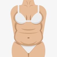 Fat female body with white underwear vector illustration. Chubby woman figure icon. Plus size lady isolated on white background