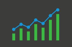 A vector green and blue growth graph  on dark gray background. Increasing values graph