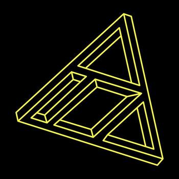 Impossible shapes. Optical illusion. Linear infinite object. Abstract eternal geometric figure. Impossible geometry sign outline, black background. Optical art. vector