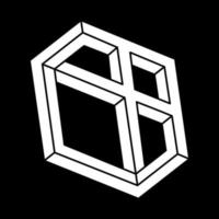 Geometric element, impossible shape isolated on a black. Line design. Paradox. Vector illustration. Optical art figure.