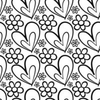 Valentine Hearts Doodle Daisy Line Pattern vector