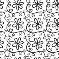 doodle corazones flores san valentín línea patrón vector