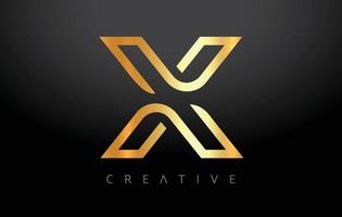 Golden X Letter Concept With Lines Monogram and Metalic Creative Look Vector