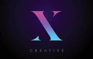 Purple Blue Neon X Letter Logo Design Concept with Minimalist Style and Serif Font Vector