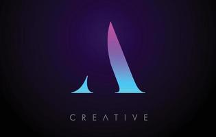 Purple Blue Neon A Letter Logo Design Concept with Minimalist Style and Serif Font Vector