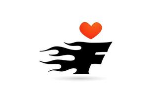 f icono de diseño de logotipo de letra del alfabeto. plantilla creativa para negocios con amor corazón llamas vector