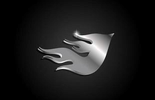 Diseño de logotipo de icono de letra j del alfabeto gris metálico. plantilla creativa para negocios con estilo metálico y llamas vector