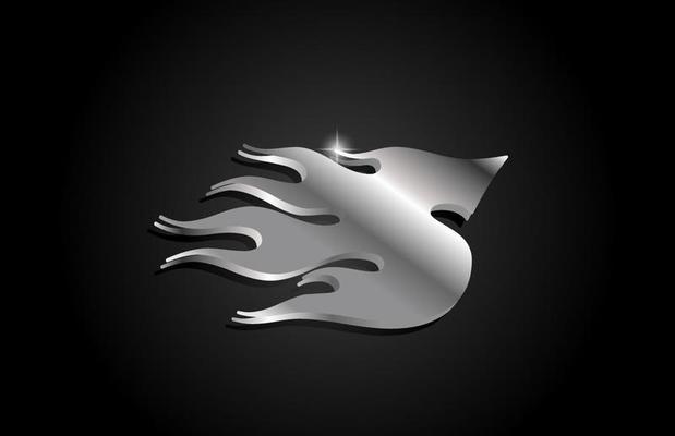 metal grey alphabet letter S icon logo design. Creative template for business with metallic style and flames