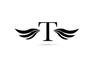 Diseño del icono del logotipo de la letra del alfabeto t con alas. plantilla creativa para negocios y empresas en blanco y negro vector