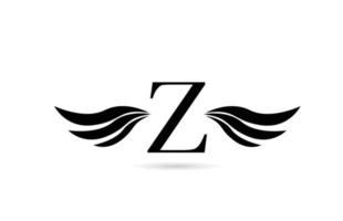 Z alphabet letter logo icon design with wings. Creative template for business and company in white and black vector