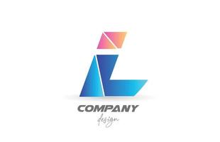 colorido icono del logotipo de la letra del alfabeto l con diseño en rodajas y colores rosa azul. plantilla creativa para negocios y empresas. vector