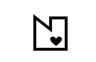 N love heart alphabet letter icon logo with black and white color and line. Creative design for company or business vector