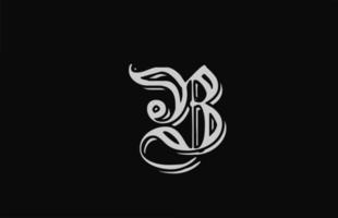 icono del diseño del logotipo de la letra del alfabeto b blanco vintage. plantilla creativa para negocio o empresa con fondo negro vector