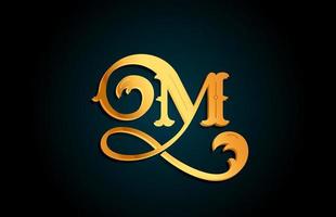 icono del diseño del logotipo de la letra del alfabeto m dorado. plantilla creativa para negocio o empresa con color amarillo vector