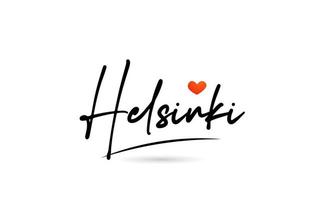 Helsinki city text with red love heart design.  Typography handwritten design icon vector