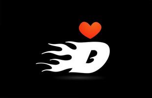 diseño del logotipo del icono de la letra del alfabeto d. plantilla creativa para negocios con amor corazón llamas vector