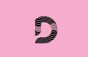 icono de diseño de logotipo de letra d negra con fondo rosa. plantilla creativa para empresa con líneas vector