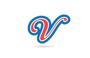 icono de diseño del logotipo de la letra del alfabeto v manuscrita en azul rojo. plantilla creativa para negocios y empresas. vector