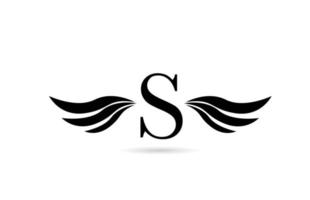 Diseño de icono de logotipo de letra del alfabeto s con alas. plantilla creativa para negocios y empresas en blanco y negro vector