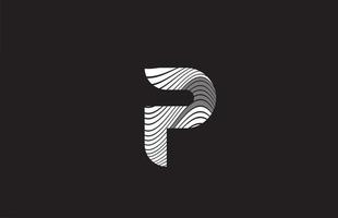 líneas en blanco y negro p diseño del logotipo del icono de la letra del alfabeto. plantilla creativa para negocios vector