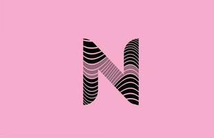 icono de diseño de logotipo de letra n negra con fondo rosa. plantilla creativa para empresa con líneas vector