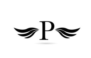 P alphabet letter logo icon design with wings. Creative template for business and company in white and black vector